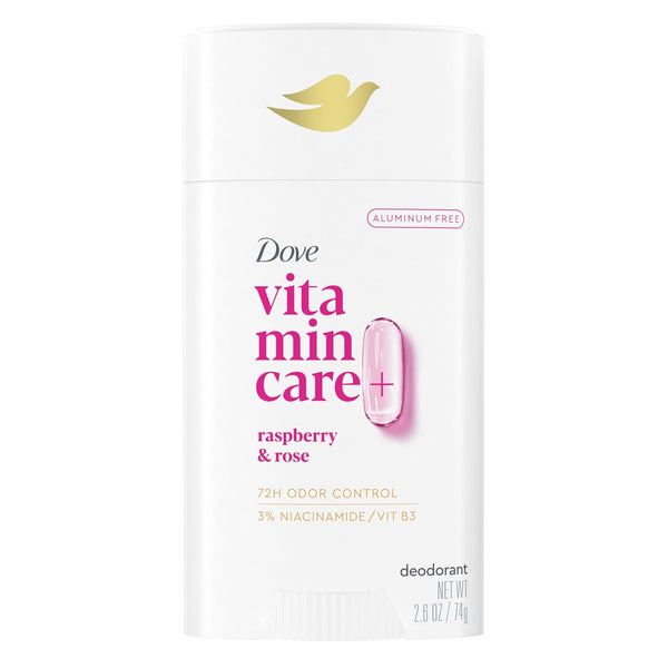 Dove Vitamincare+ Aluminum Free Deodorant Stick for 72H Odor Protection Raspberry & Rose Breathable Deodorant for Women 2.6 Oz
