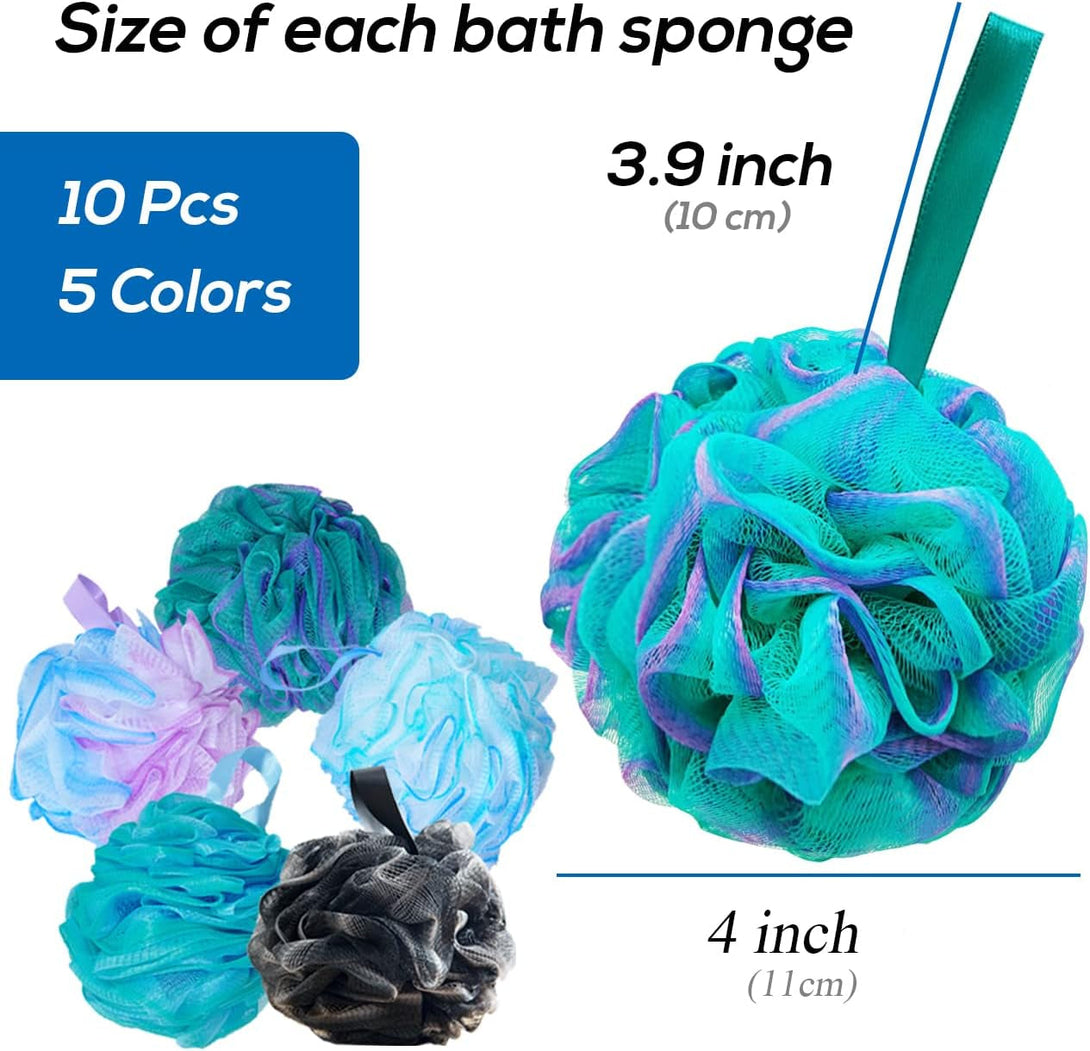 10 Pcs Shower Loofahs,Bath Shower Loofah Sponge,Exfoliating Shower Pouf Balls for Women,Men,Body Wash Bathroom,Exfoliate with Beauty Bathing Accessories
