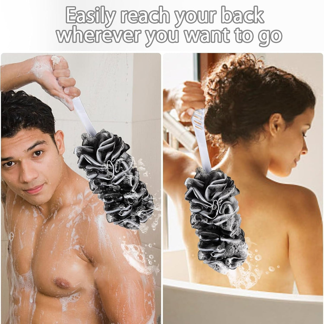 2Pack Back Scrubber for Shower, Dual-Sided Loofah on a Stick as Shower Brush Exfoliating Body with Long Handle, Loofah Sponge Mens Loofah Bathing Accessories for Women (2Pack Black)