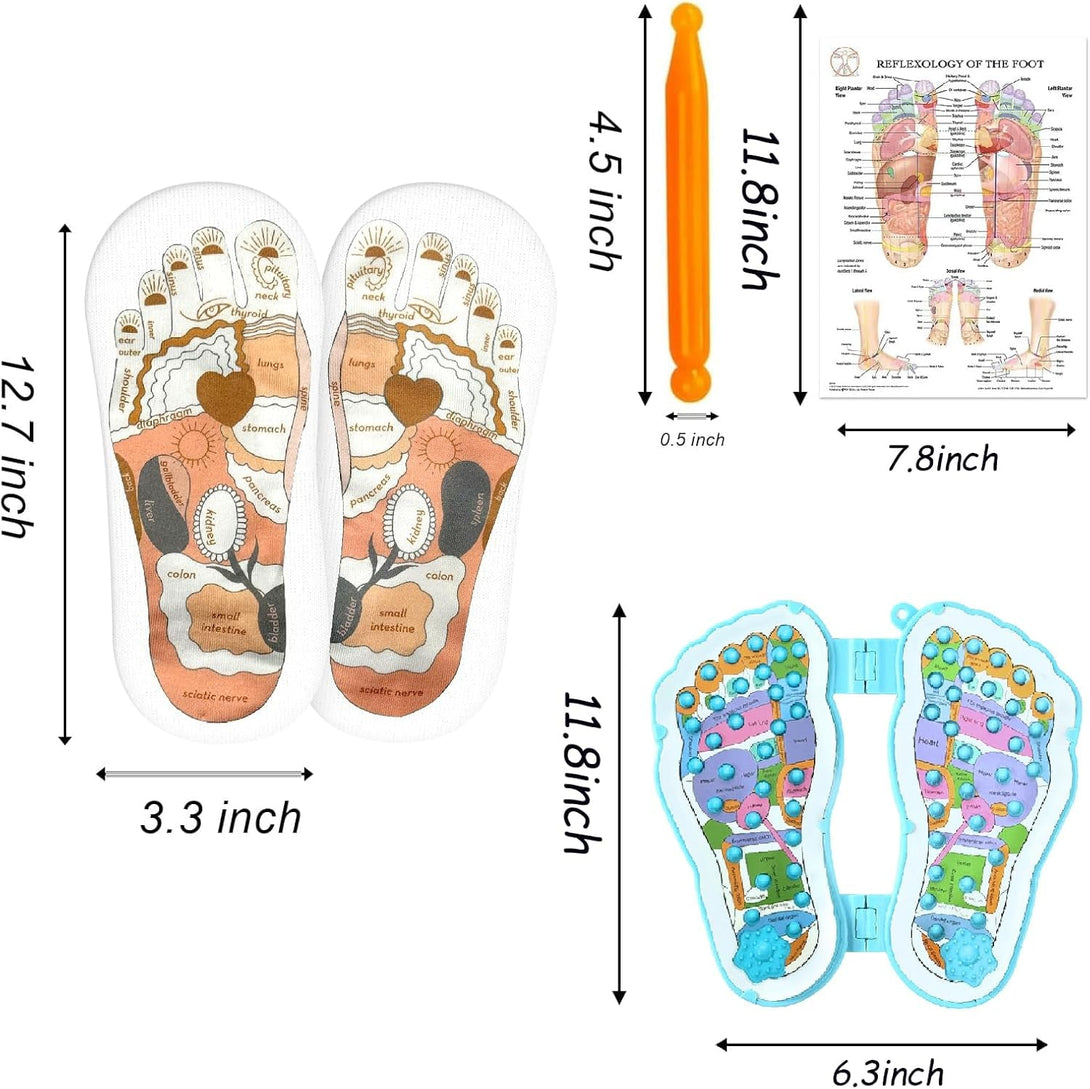 Acupressure Socks and Gloves - 4 Pcs Reflexology Socks with Tools, Tutorial Reflexology Gloves with Massage Sandal, Pain Relief Acupuncture Socks for Foot Massage，Updated Model