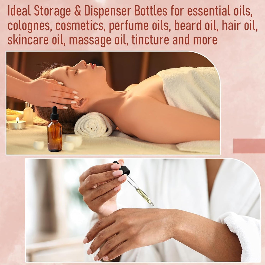AOZITA 4 Pack, 2 Oz Dropper Bottles with 1 Funnel & 4 Labels - Essential Oils Bottles for Health, Personal Care & Beauty - 60Ml Thick Dark Amber Glass Tincture Bottles with Eye Droppers, Leakproof