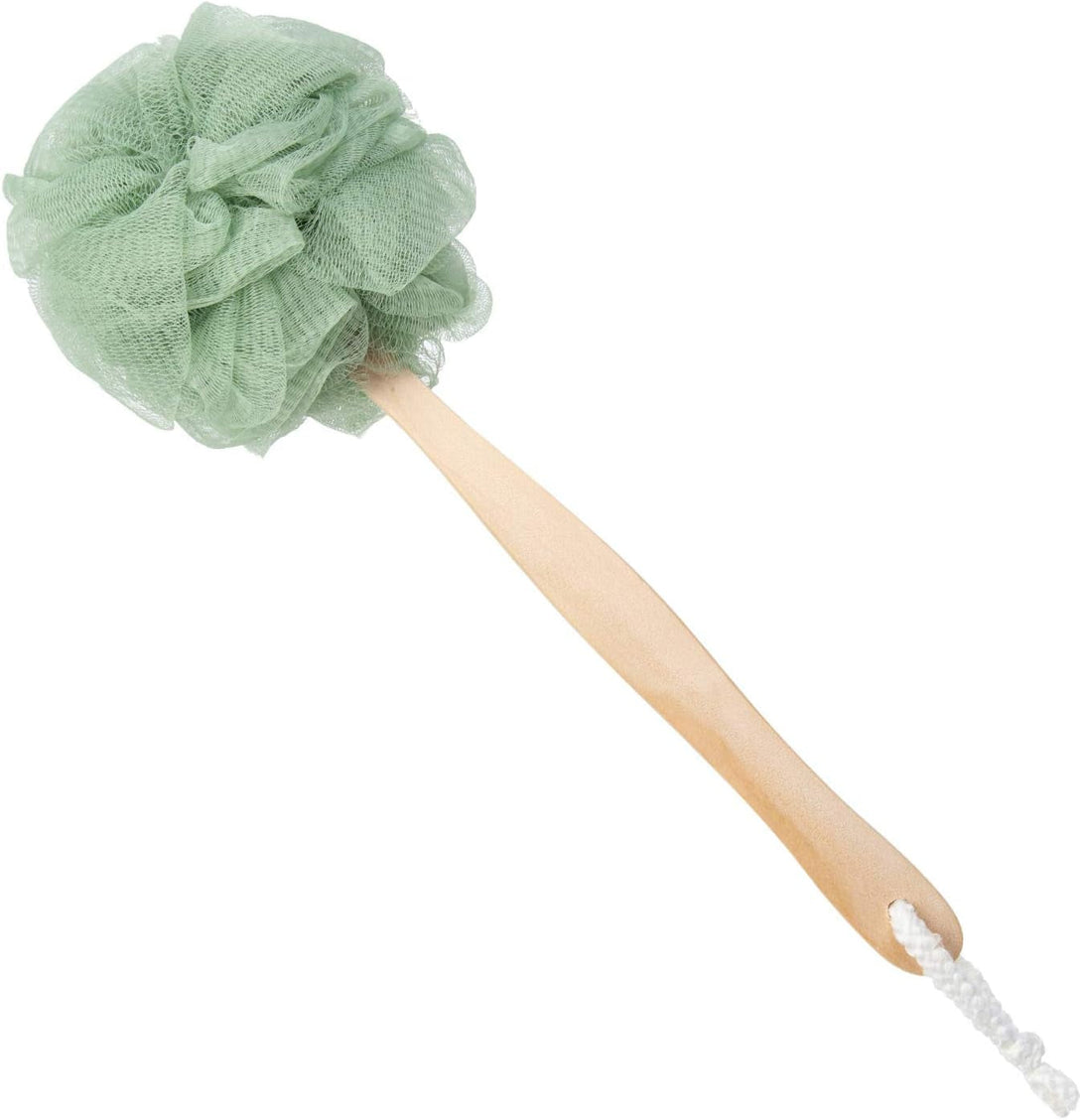 Loofah Back Scrubber, Wooden Handle Bath Sponge Lufa Shower Brush, Soft Nylon Mesh Back Cleaner Washer, Body Brush for Women Kids Bathroom Shower Accessories (Green)