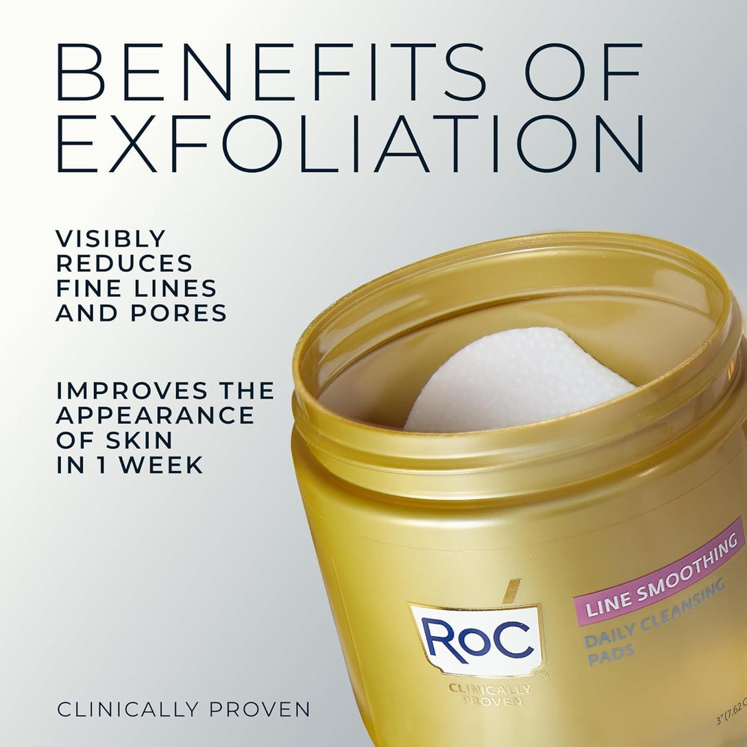 Roc Resurfacing Disks, Hypoallergenic Exfoliating Makeup Remover Pads for Wrinkles and Skin Tone, Hypo-Allegenic Skin Care, Oil-Free Daily Cleanser, 28 Count (Packaging May Vary)