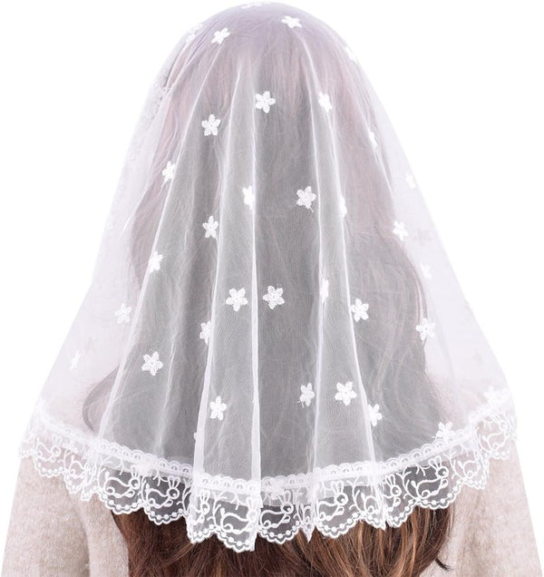 TREORSI White Veil Lace Mantilla Catholic Church Chapel Veil Head Covering Latin Mass