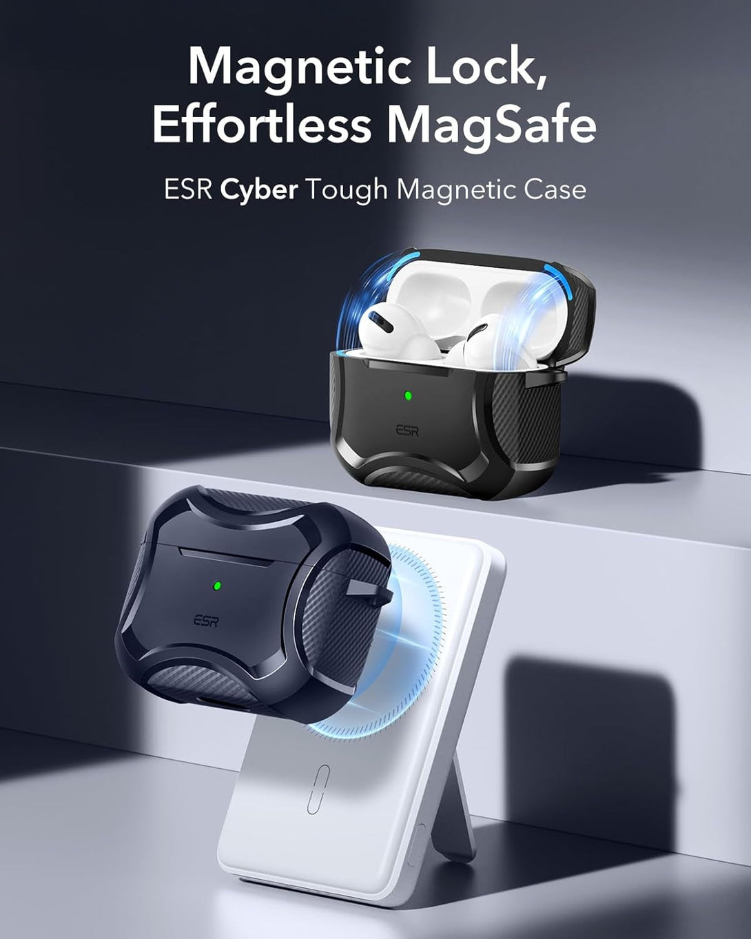 ESR for Airpods 4 Case (Halolock), Compatible with Airpods 4Th Generation Case (2024), Compatible with Magsafe, Powerful Drop Protection, Magnetic Lid, Cyber Series,Blue