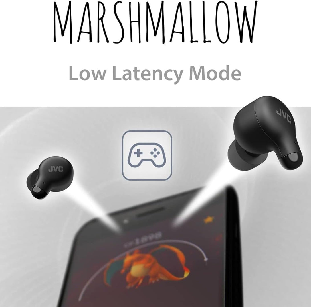 JVC Marshmallow True Wireless Bluetooth 5.3 Earbuds – 28H Battery, Memory Foam Earpieces for All-Day Comfort, IPX4 Water Resistant, Mic, Compact Case, for Iphone & Android