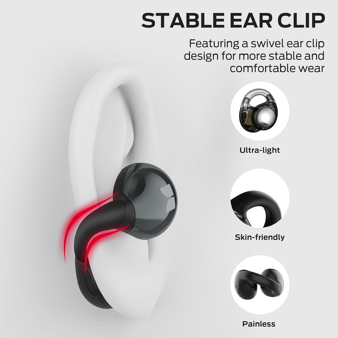 Monster Open Ear AC600 Headphones, Bluetooth 5.4 Wireless Earbuds with Hifi Stereo, Clip-On Earbuds with ENC Clear Call, 21H Playtime, Touch Control, IPX6 Waterproof Wireless Headphones for Sport