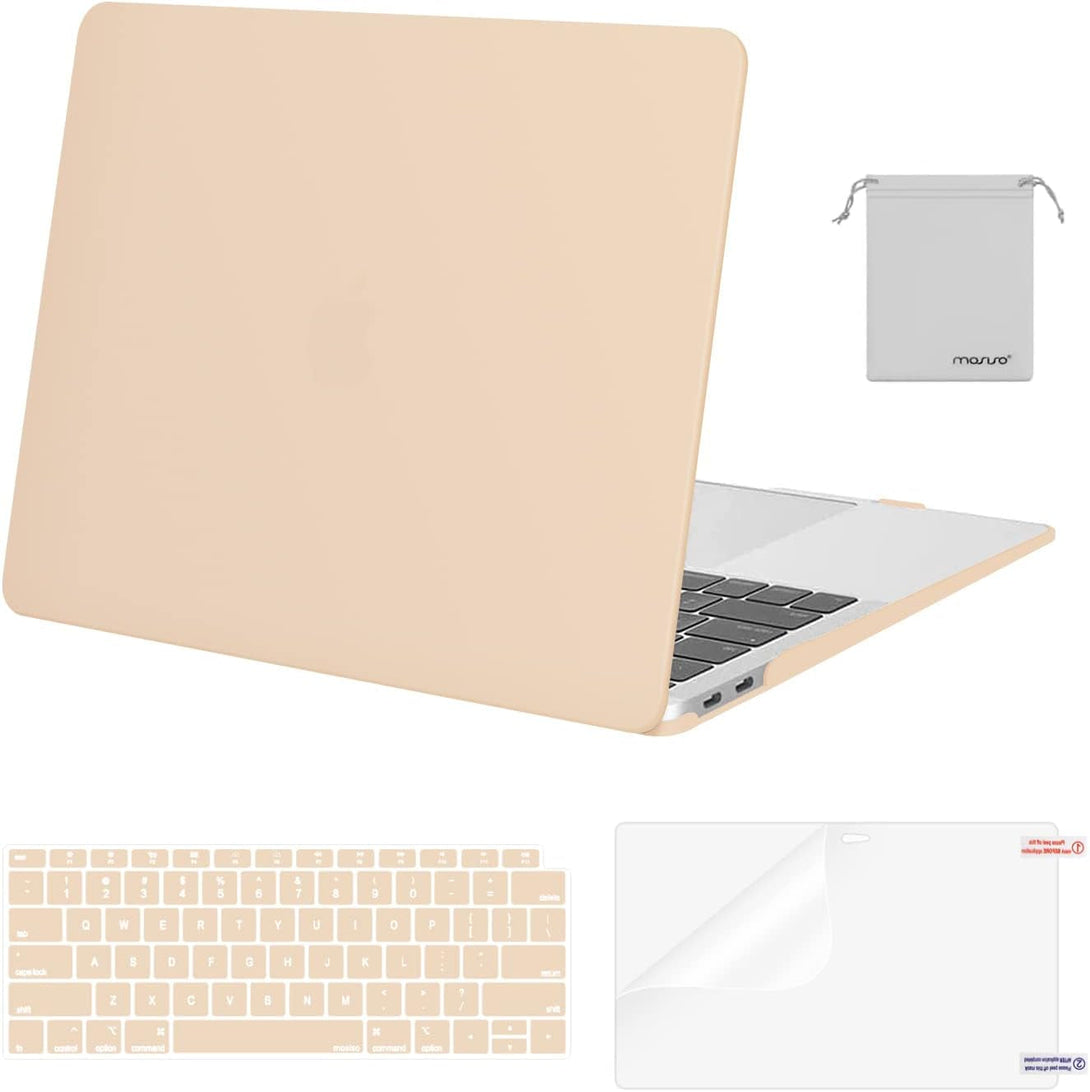 MOSISO Compatible with Macbook Air 13 Inch Case 2022, 2021-2018 Release A2337 M1 A2179 A1932, Plastic Hard Shell&Keyboard Cover&Screen Film&Storage Bag for Macbook Air 13.3 Inch Case, Apricot