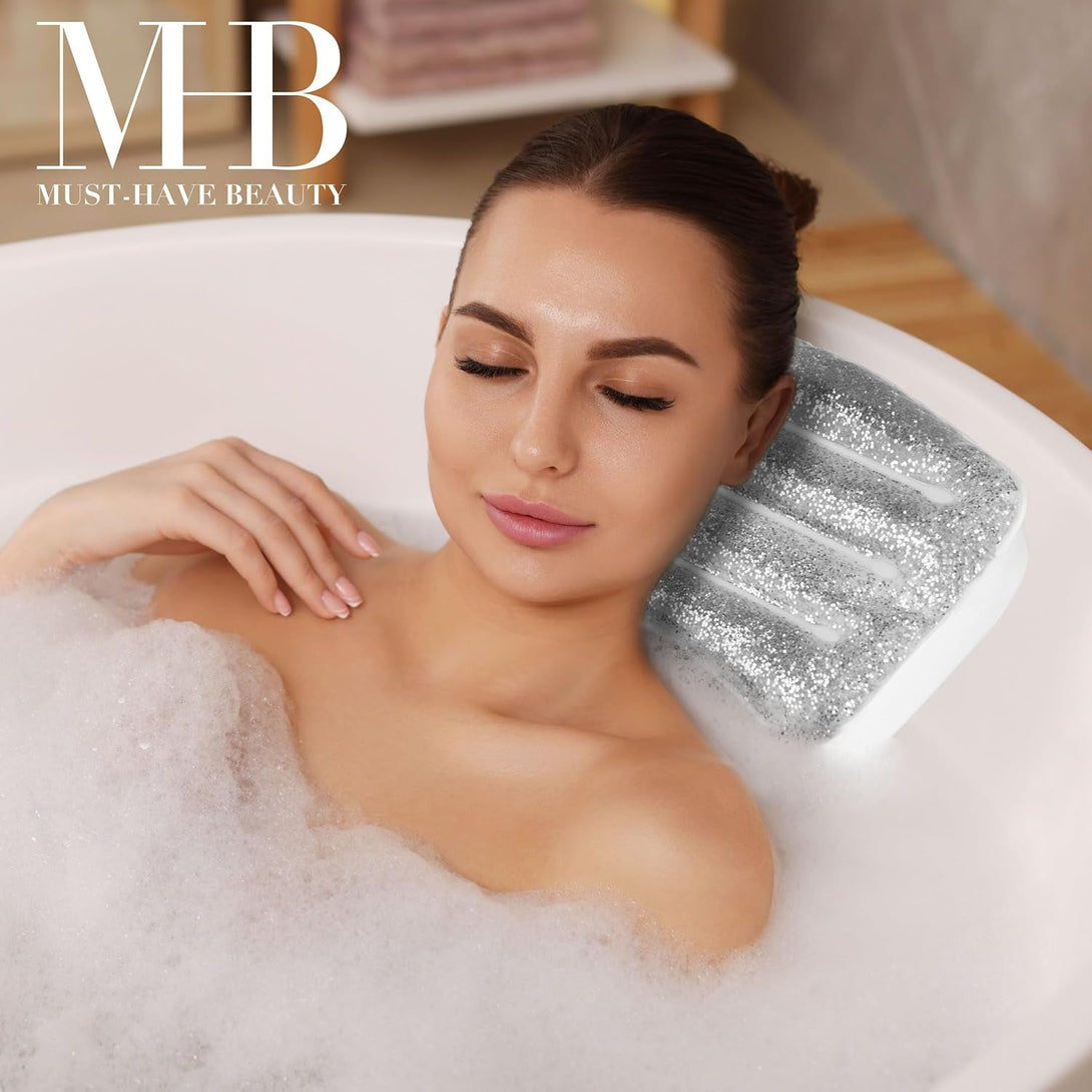 Spa Pillow with Glitter Gel - 1Pc Cooling Spa Pillow for Bathtub and Hot Tub Relaxation | Luxury Bath Products & Spa Accessories for Women