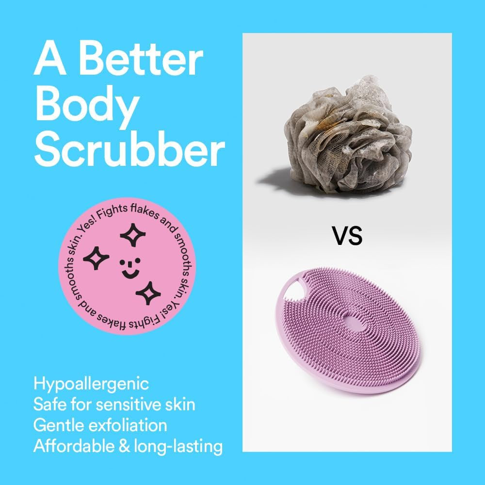 Boie USA Body Scrubber with Handle - Hygienic, Exfoliating Loofah Alternative - Feels like Silicone Scrubber Gentle on Sensitive Skin, Hypoallergenic, BPA & Latex-Free, Made in the USA & Easy to Clean