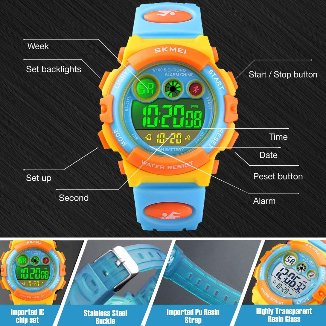 Cofuo Kids Digital Sport Watch for Boys Girls, Kid Waterproof Electronic Multi Function Casual Outdoor Watches, 7 Colorful LED Luminous Alarm Stopwatch Wristwatch