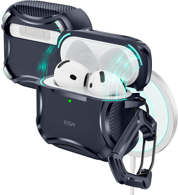 ESR for Airpods 4 Case (Halolock), Compatible with Airpods 4Th Generation Case (2024), Compatible with Magsafe, Powerful Drop Protection, Magnetic Lid, Cyber Series,Blue