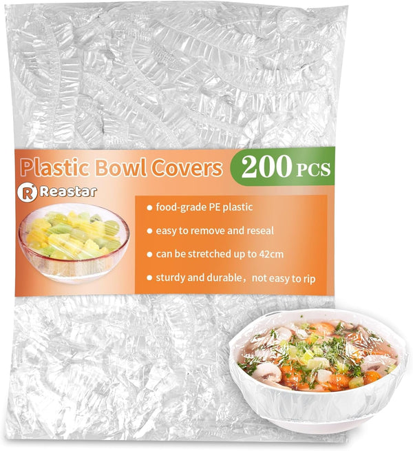 200 Pcs Bowl Covers for Bread Proofing, Plastic Shower Caps for Sourdough Bread, Food Covers Stretch Reusable Elastic, Keep Food Fresh and Dust Away