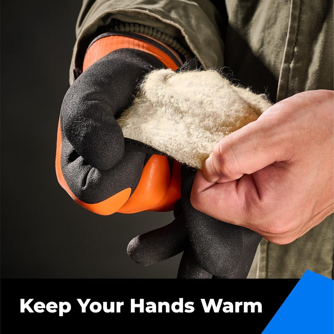 100% Waterproof Gloves for Men and Women, Winter Work Gloves for Cold Weather, Touchsreen, Thermal Insulated Freezer Gloves, with Grip, Orange, Medium