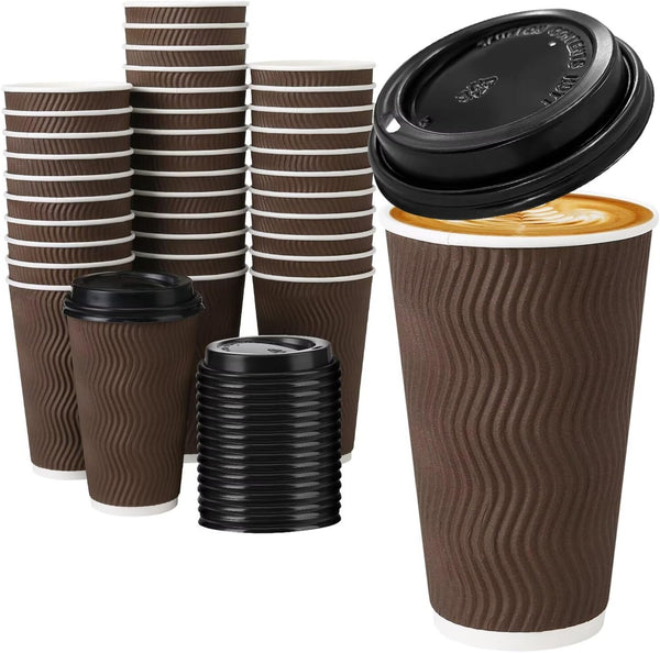 16 Oz Coffee Cups with Lids 50 Pack, Disposable Coffee Cups with Lids, Insulated to Go Paper Coffee Cup for Hot Cold Drinks