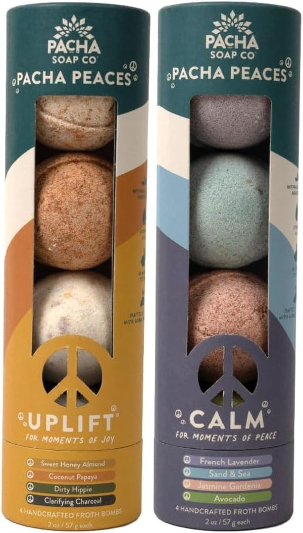 Pacha SOAP Froth Bath Bomb 2 Pack, Nourishing, Moisturizing, Pacha Peaces Variety, Naturally Derived & Handcrafted in the USA