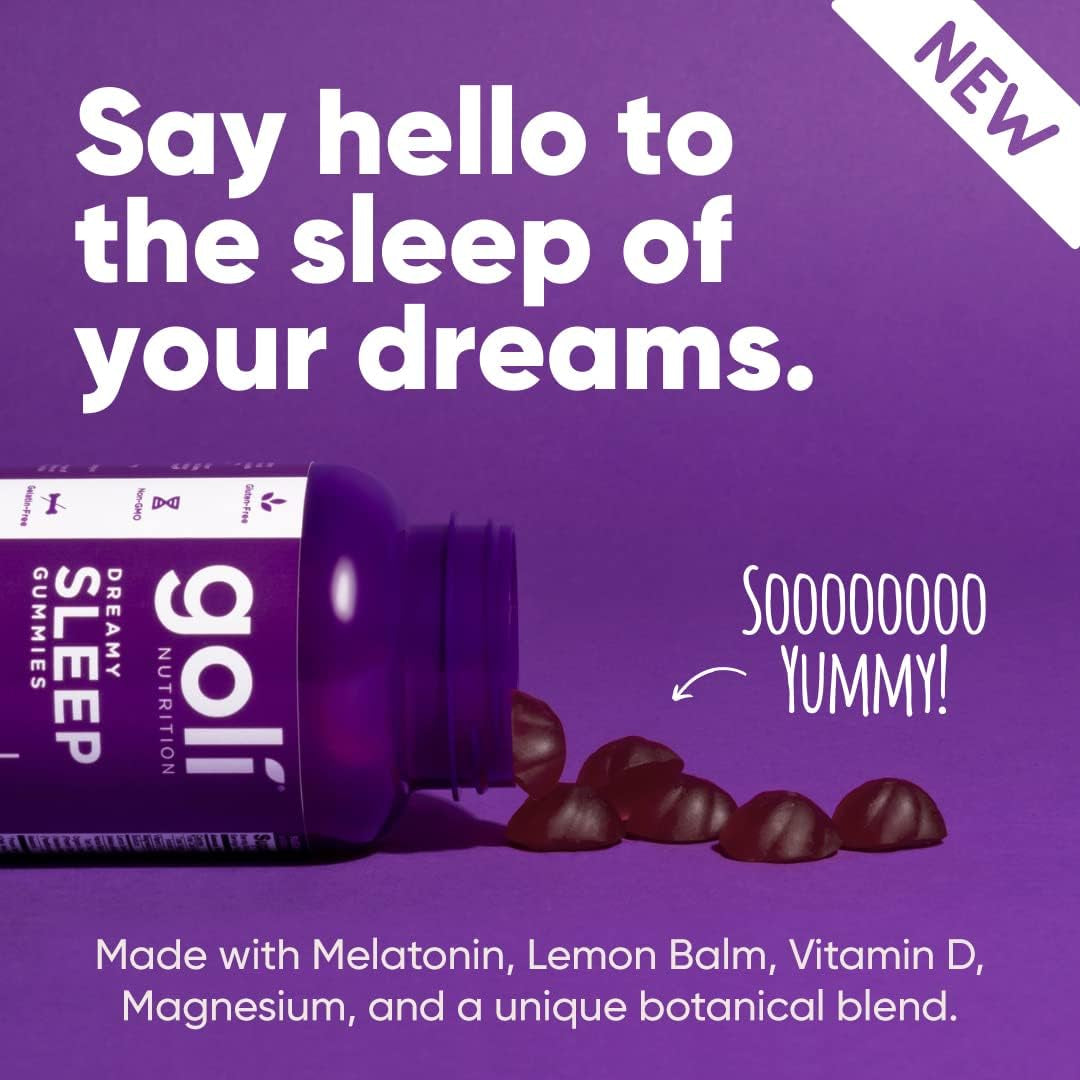 Goli Dreamy Sleep Gummy - 60 Count - Melatonin, Vitamin D, Magnesium, and Lemon Balm Extract - Gelatin-Free, Gluten-Free, Vegan & Non-Gmo