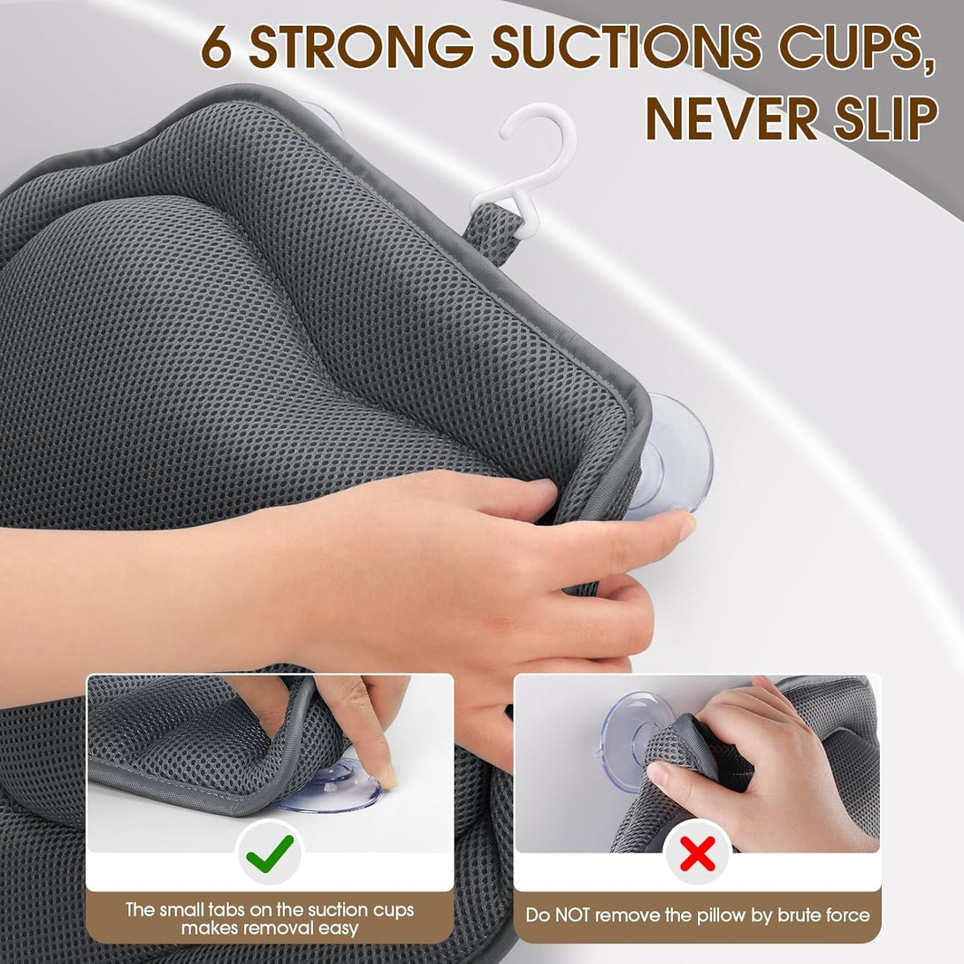 Luxstep Bath Pillow with Breathable Mesh Fabric - Bathtub Pillow for Head, Neck & Shoulder Support- 6 Non-Slip Suction Cups for Secure Fit - Fits Any Bathtub, Bath Accessories Spa Gifts