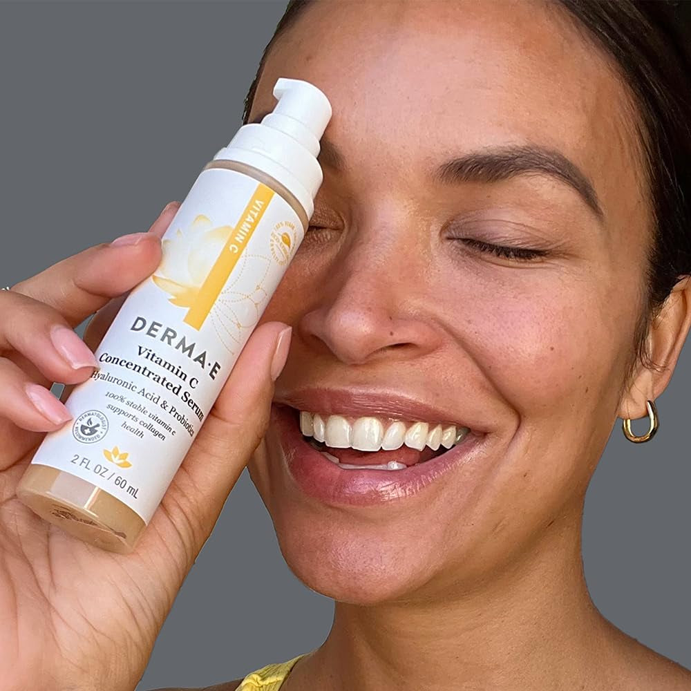 DERMA E Vitamin C Concentrated Serum with Hyaluronic Acid, Vitamin E & Aloe, All Natural, Antioxidant-Rich Concentrated Facial Serum – Firming and Brightening Vitamin C Face Serum, 2Oz