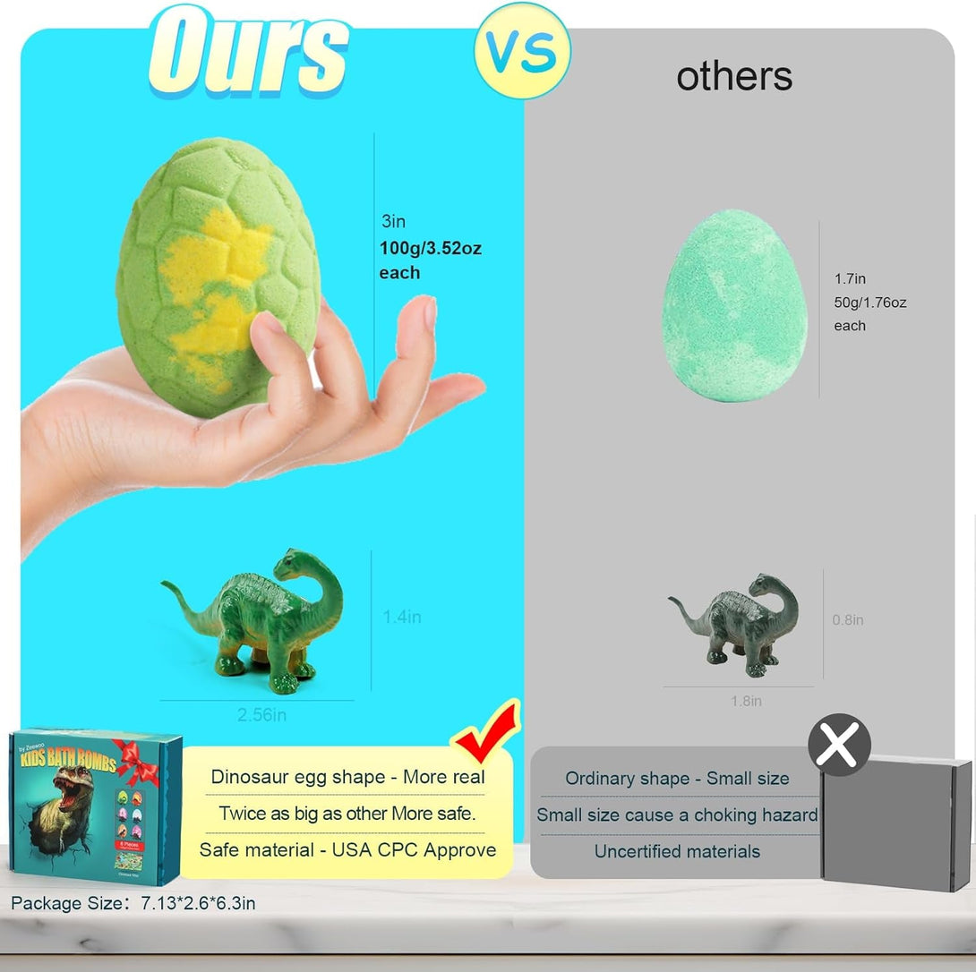 Bath Bombs for Kids with Surprise Inside, 6 Pack Big Kids Bath Bombs Gift Set, Organic Bubble Bath Fizzies with Dinosaur Egg Toys & Dinosaur Themed Mat, Birthday Gifts for Boys, Girls 3 4 5 6 7 8 9