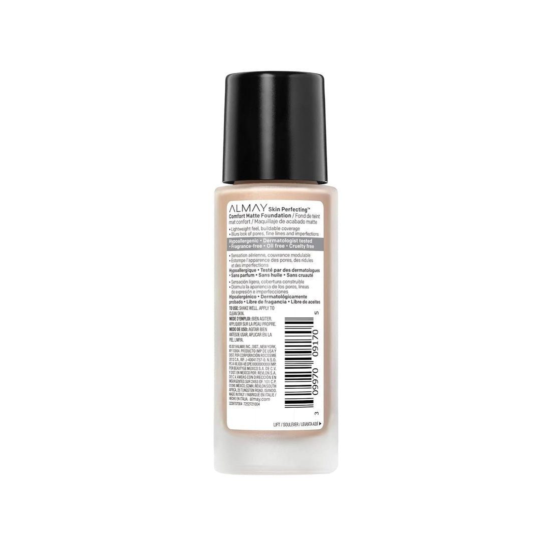 Almay Skin Perfecting Comfort Matte Foundation, Hypoallergenic, Cruelty Free, -Fragrance Free, Dermatologist Tested Liquid Makeup, Cool Nude