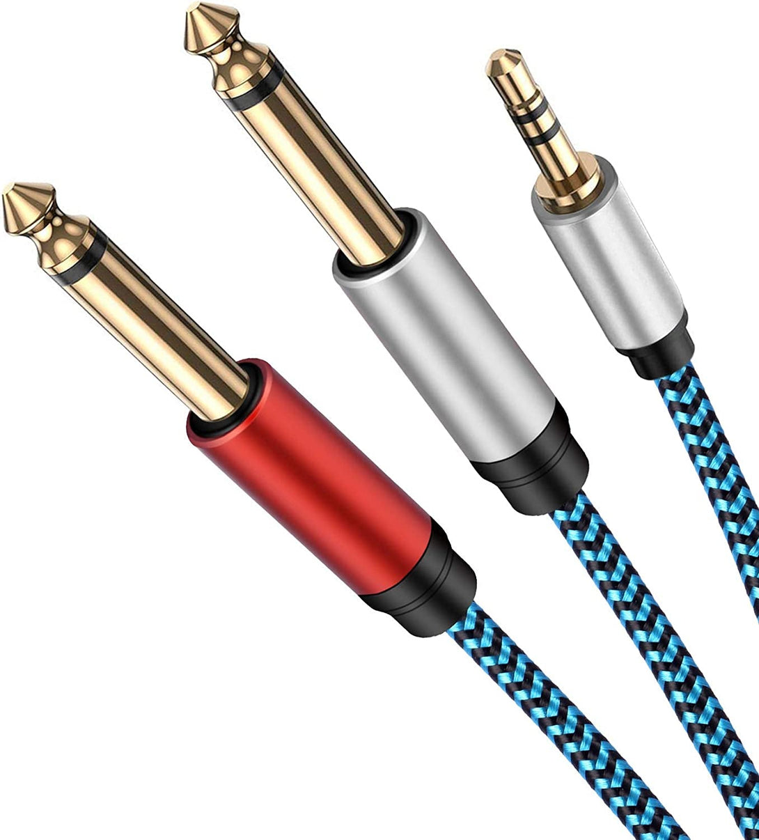 3.5Mm to 2 X 6.35 Mm Cable 15Ft,1/8 to 1/4 Stereo Cable 3.5Mm TRS to Dual 6.35Mm TS Y Splitter Breakout Cord，For PC, Computer Sound Card, Mixer, Multimedia Speaker, Home Stereo System