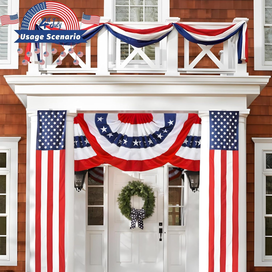 2X4 Ft American Pleated Fan Flag Bunting,Patriotic Bunting Embroidered Stars for Outside,Red White and Blue Decorations for 4Th of July Independence Day Memorial Day 1Pcs