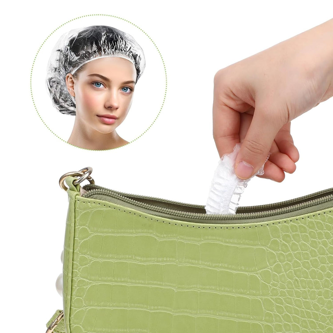 100PCS Disposable Shower Caps, Bath Caps Larger Thick Clear Waterproof Plastic Elastic Hair Shower Cap Treatment Hotel Travel Essentials Accessories for Women Deep Conditioning Hair Care