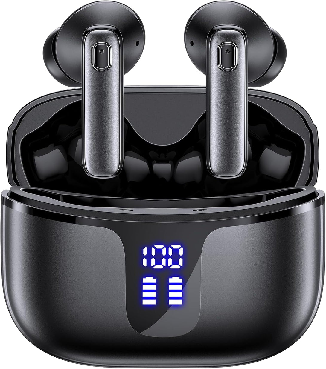 Wireless Earbuds Bluetooth 5.3 Headphones Hifi Stereo Deep Bass Ear Buds 68H Long Playtime Earphones with LED Display Charging Case IPX7 Waterproof for Phones Tablets Laptops Sports Black