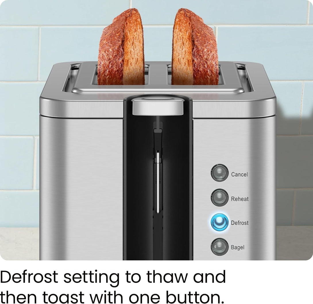 Chefman 2-Slice Pop-Up Stainless Steel Toaster W/ 7 Shade Settings, Extra Wide Slots for Toasting Bagels, Defrost/Reheat/Cancel Functions, Removable Crumb Tray, 850W, 120V, Silver