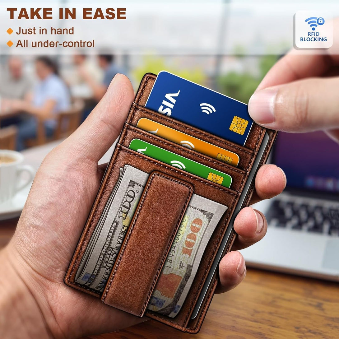 BULLIANT Men Wallet,Slim Leather Wallet Money Clip Card Hodler for Men Gift 8 Cards RFID Blocking
