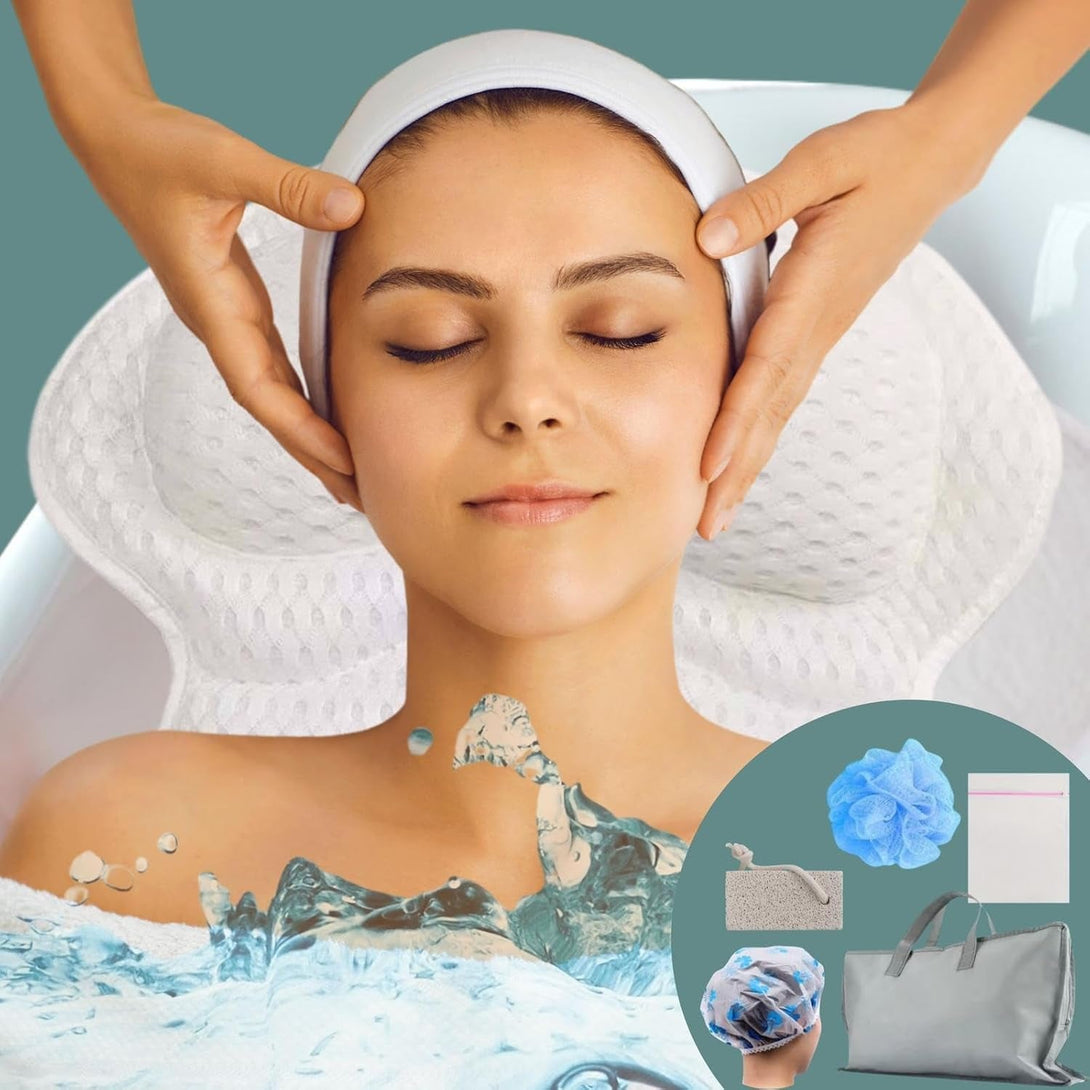 4D Bathtub Pillow with 8 Strong Non-Slip Suction Cups, Bath Pillows for Tub- Luxury Bath Pillow, Headrest Bath Pillows for Men & Women, Tub Neck Pillow for Bath, Fits All Bathtubs