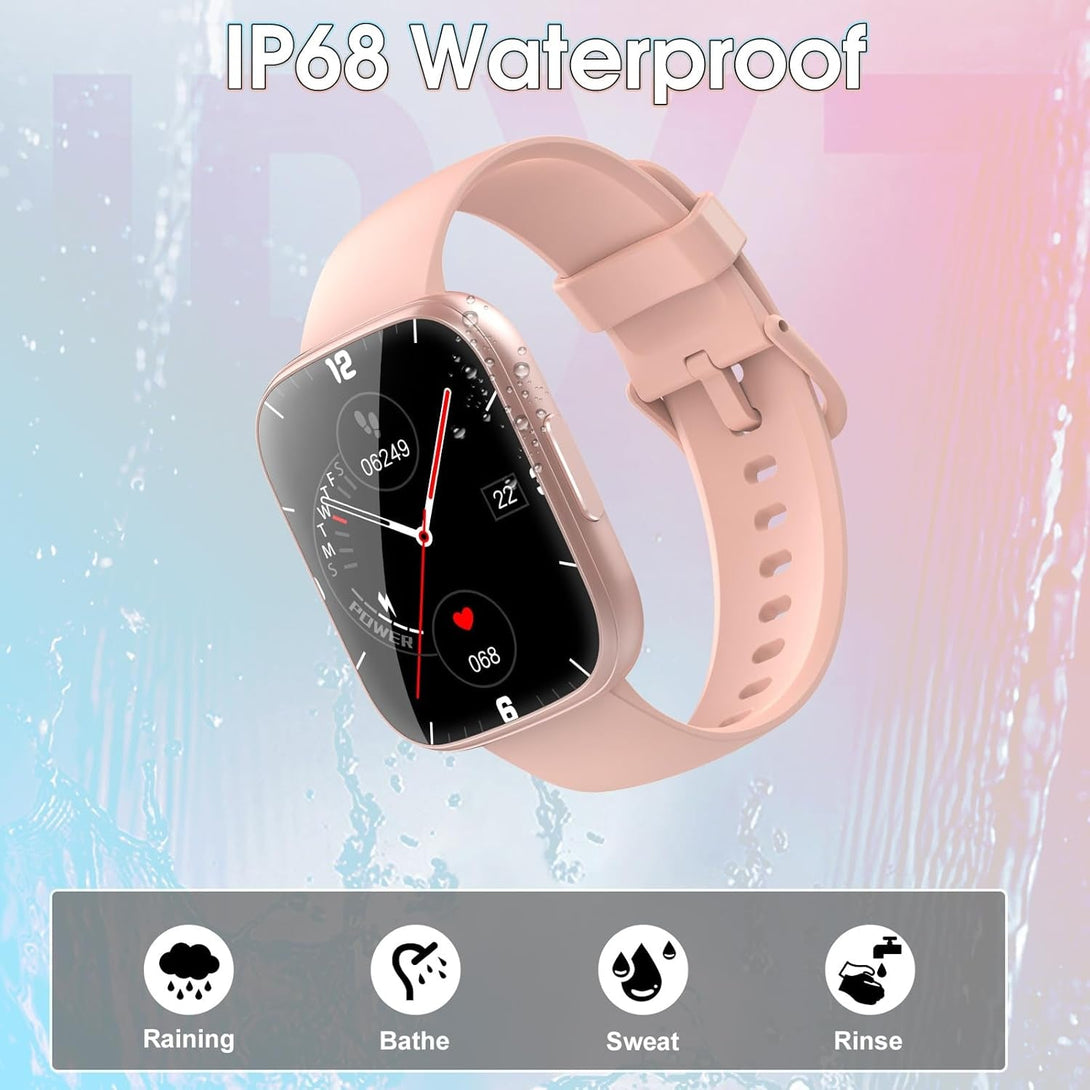 Smart Watch for Men Women(Answer/Make Calls), 1.95" HD Touch Screen Fitness Watch with Sleep Heart Rate Monitor, 110+ Sports Modes, IP68 Waterproof Activity Trackers Compatible with Android Ios, Pink