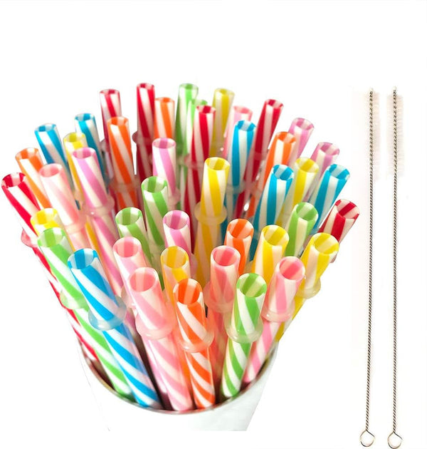 100 Piece Reusable Hard Plastic Straws. Bpa-Free, 9 Inch Long Stripe Drinking Straws, Outer Diameter 0.28 Inch