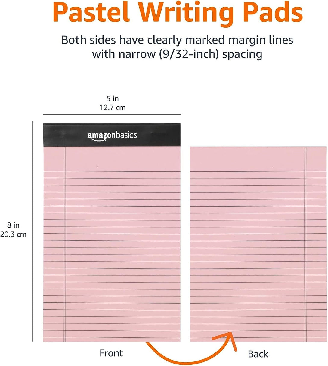 Amazon Basics Narrow Ruled 5-Inch by 8-Inch Lined Writing Note Pads, 6 Count (50 Sheet Pads), Multicolor