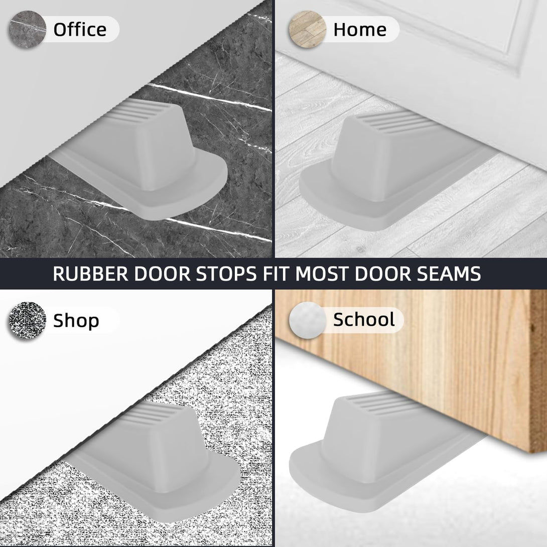 4 Pack Premium Rubber Door Stoppers Wedge, Door Stops for Carpet Heavy Duty Door, for Bottom of Door on Tile, Concrete, Carpet, Wooden Floor (Gray)