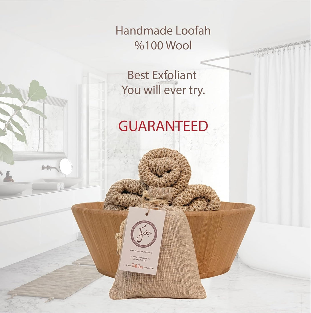 Natural Loofah Exfoliating Body Scrubber, Handmade Durable Wash Cloth, Back Scrubber with Handles for Bath and Shower, Deep Clean, Skin Care, Kurdish Loofah, Bath Accessories
