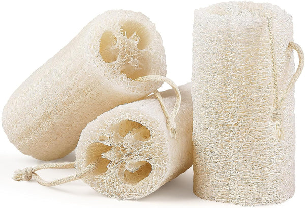 Natural Loofah Body Scrubber Sponge, Set of 3 Organic 5 Inch Luffa for Exfoliating & Smooth Skin Cleansing, Ideal for Men & Women, Spa & Shower Use
