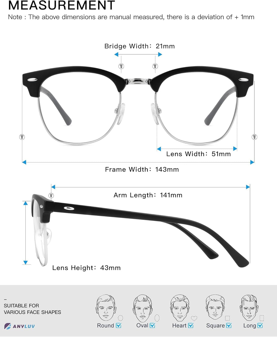ANYLUV Blue Light Glasses Men anti Eyestrain Lightweight Computer Gaming Blue Light Blocking Glasses for Women UV400