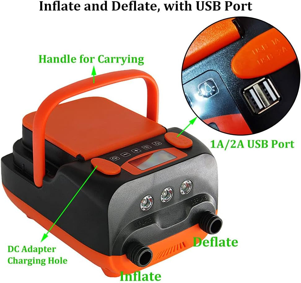 6000Mah Rechargeable SUP Air Pump Electric Compressor Max 16PSI Air Inflator + Deflator for Stand up Paddle Board,Inflatable Boat,Air Mattress,Kayak