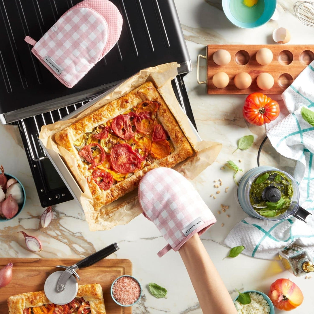 Kitchenaid Gingham Mini Oven Mitt 2-Pack Set, Dried Rose, 5.5"X8"