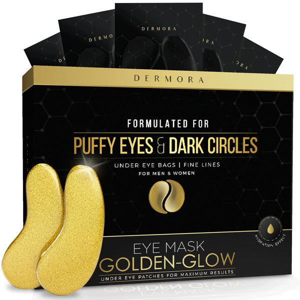 DERMORA Golden Glow under Eye Patches (15 Pairs Eye Gels) - Rejuvenating Treatment for Dark Circles, Puffy Eyes, Refreshing, Revitalizing, Travel, Wrinkles