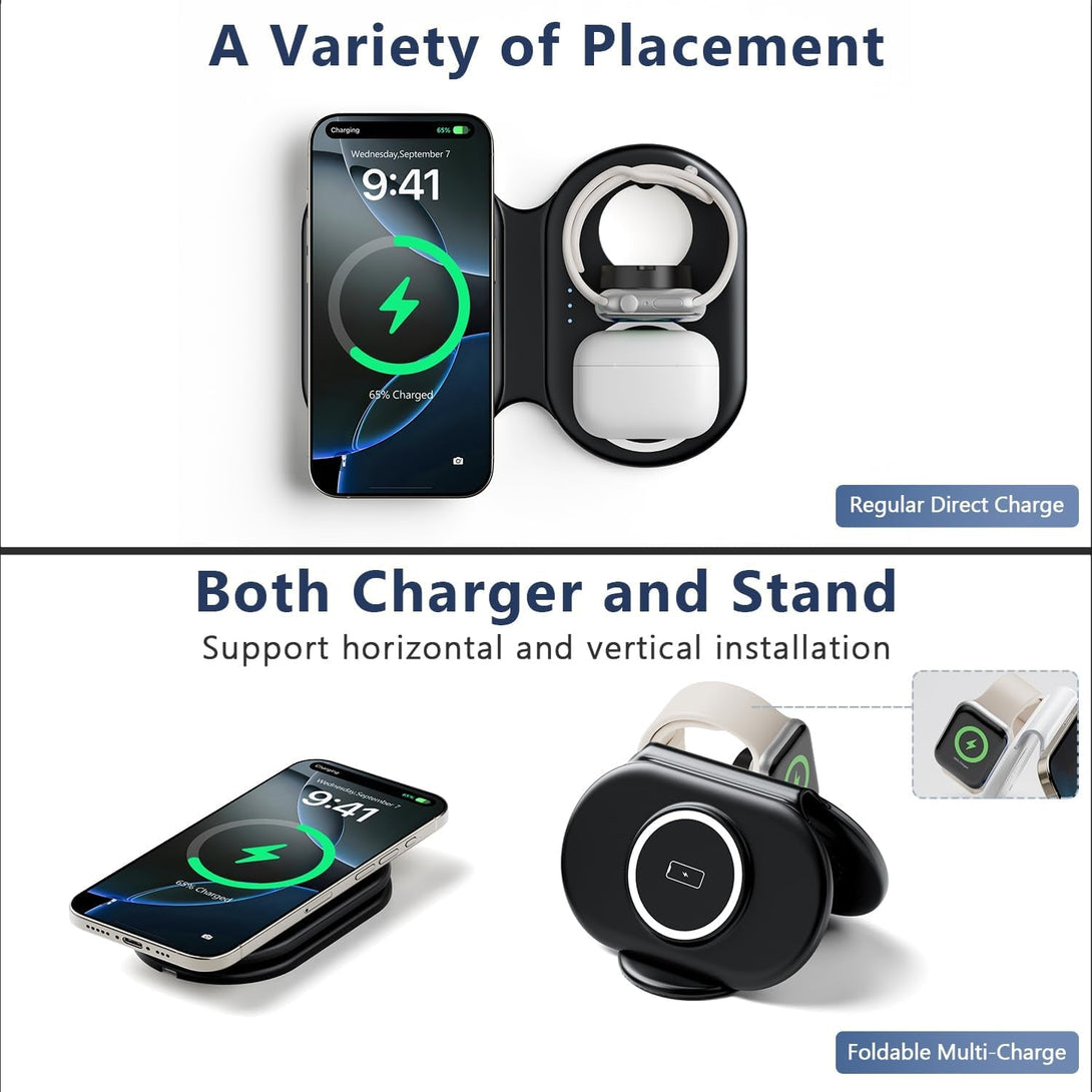 2025 Latest Magnetic Wireless Charger for Iphone: 3 in 1 Travel Charging Station Devices for Iphone 16 15 14 13 12 Pro Max Plus-Foldable Charging Pad for Apple Watch Series & Air Pods 4 3 2 Pro