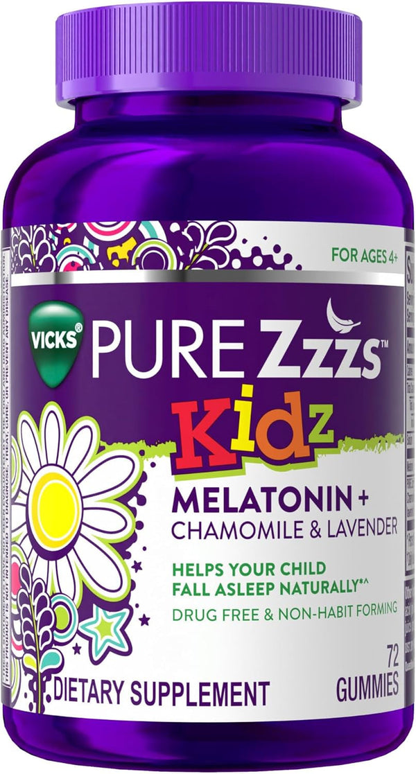 PURE Zzzs Kidz, Kids Melatonin Gummy, Sleep Aid, Low Amount of Melatonin for Kids, with Chamomile and Lavender, Melatonin 1 Mg, Melatonin Gummies Kids, Berry Flavored, 72 Sleep Gummies
