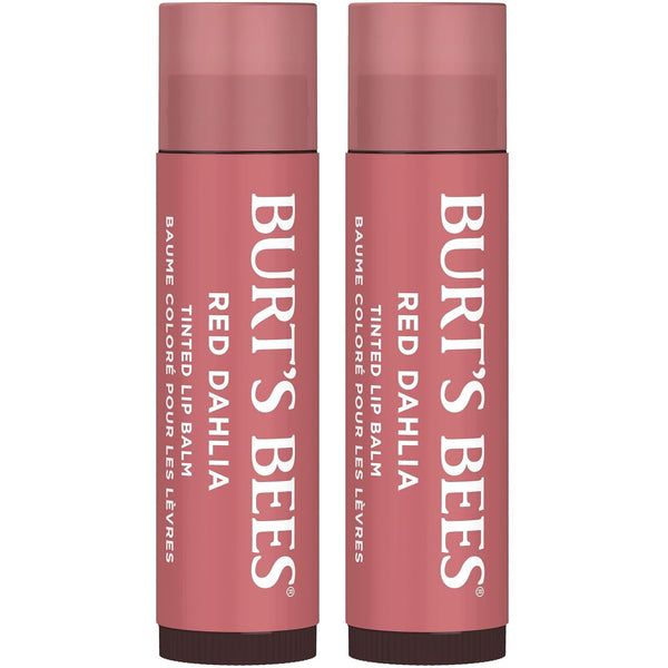 Burt'S Bees Lip Tint Balm with Long Lasting 2 in 1 Duo Tinted Balm Formula, Color Infused with Deeply Hydrating Shea Butter for a Natural Looking Buildable Finish, Fiery Red Dahlia (2-Pack)