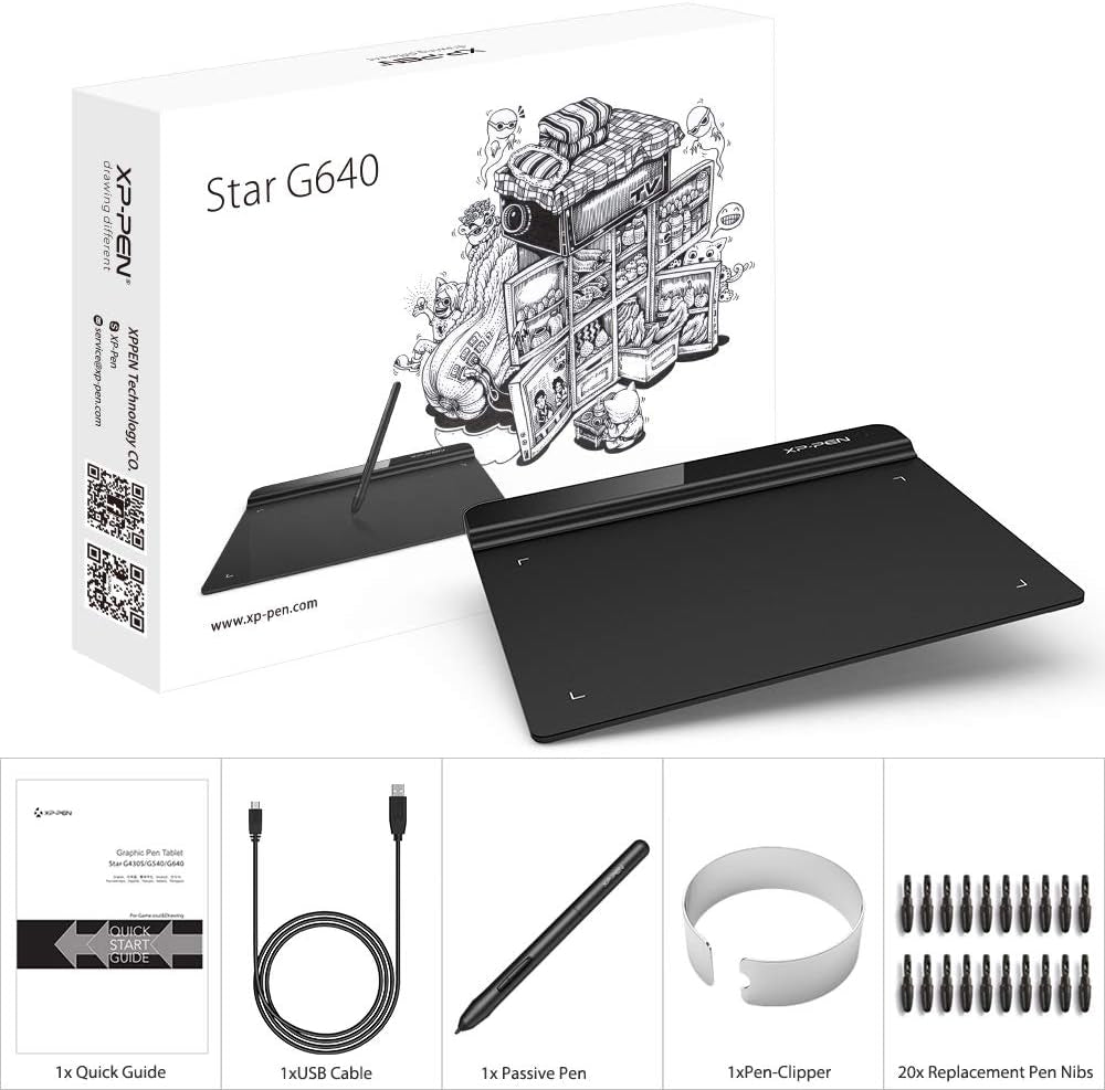 Drawing Tablet Xppen Starg640 Digital Graphic Tablet 6X4 Inch Art Tablet with Battery-Free Stylus Pen Tablet for Mac, Windows and Chromebook (Drawing/E-Learning/Remote-Working)
