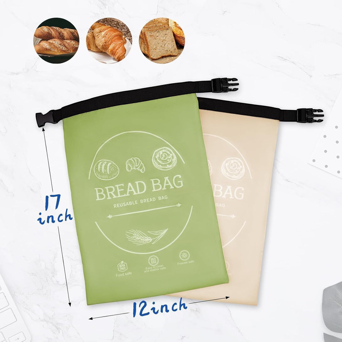Bread Bags for Homemade with Beeswax Wrap - Zipper Reusable Bread Bag for Sourdough 2-Pack, Reusable Food Storage Bag to Keep Sourdough Fresh, Freezer-Safe, Eco-Friendly (Khai& Green)