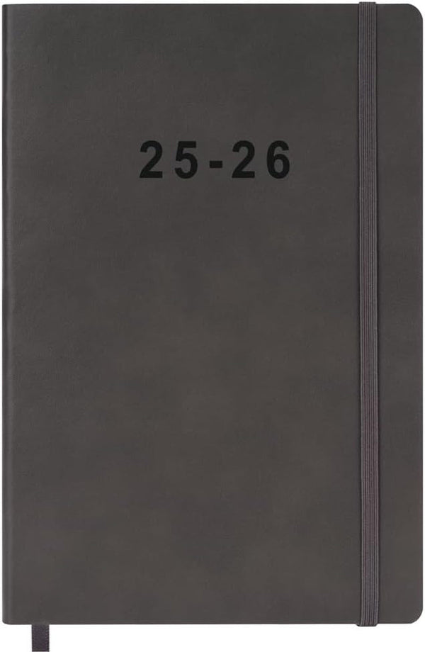 2025-2026 Planner - Weekly and Monthly Planner, July 2025 - June 2026, Holidays, Contacts and Notes Pages, Vegan Leather Cover, Elastic Closure, 5.5â€X8.25â€, Grey