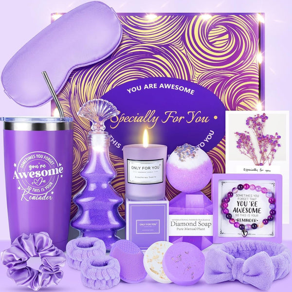 Gifts for Women, 15PCS Self Care Gifts for Women, Purple Relaxing Care Package, Unique Mothers Day Gifts Idea for Mom Her