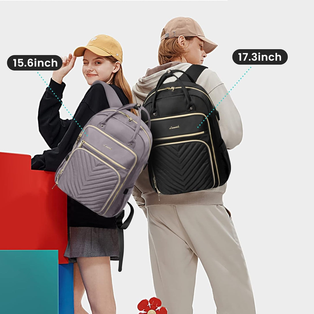 LOVEVOOK Womens Backpack,15.6 Inch Laptop Backpack for Work Travel, Large Capacity Work Backpack for Teacher Nurse, Computer Bag with USB Charging Port.Grey Purple.